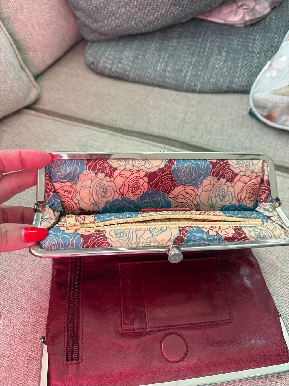 HOBO Burgundy Leather Frame Clutch with Kiss-Lock